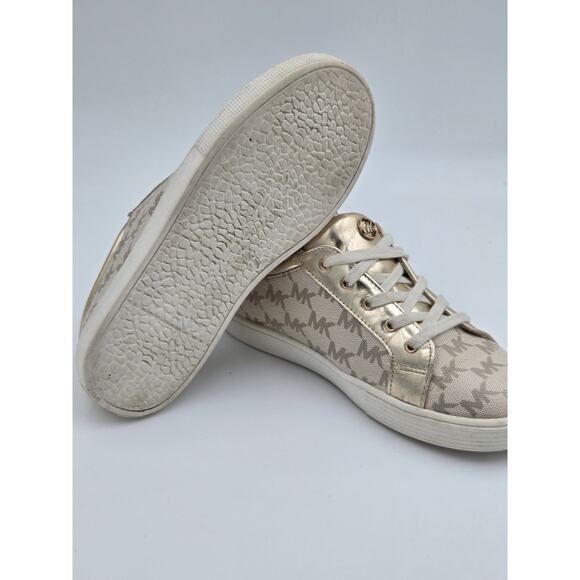 Michael Kors Girls Size 3 Jem Daley MK Monogram Gold Lace-Up Low Top Sneakers - Picture 7 of 8
